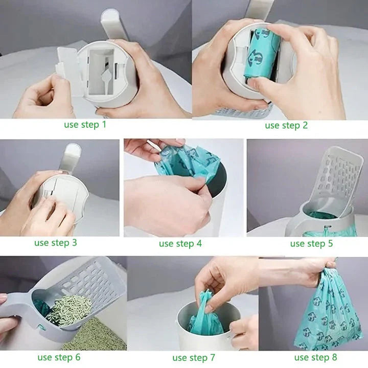 2 in 1 Cat Litter Scoop With Bag Roll, Integrated Detachable Deep Cat Shovel