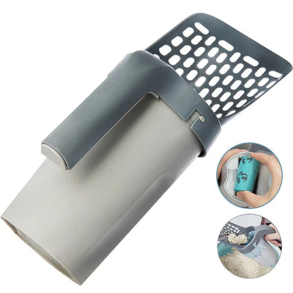 2 in 1 Cat Litter Scoop With Bag Roll, Integrated Detachable Deep Cat Shovel